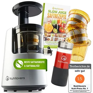 NUTRI-PRESS NO.1 Slow Juicer Profi Entsafter Testsieger Saftausbeute 3 Siebe Saft, Smoothie, Frucht-Eis Sehr leise, BPA-Frei - elektrische Saftpresse